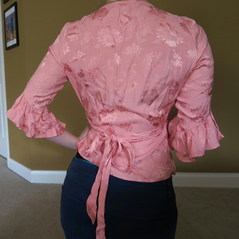 Pink Floral Wrap Blouse - Picture 2 of 3